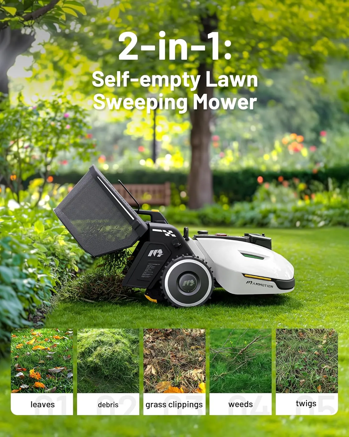 YUKA 2000 Robot Lawn Mower with Sweeper Kit, Ultrasense AI Vision & RTK Antenna, Auto Mapping & App Control,45% Slope Capability,Wireless Perimeter,Dual Cutting Discs, Up to 20 Mowing Zones