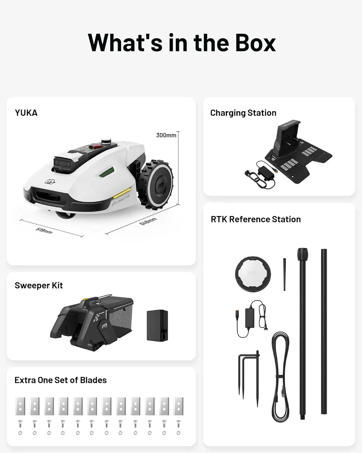 YUKA 2000 Robot Lawn Mower with Sweeper Kit, Ultrasense AI Vision & RTK Antenna, Auto Mapping & App Control,45% Slope Capability,Wireless Perimeter,Dual Cutting Discs, Up to 20 Mowing Zones