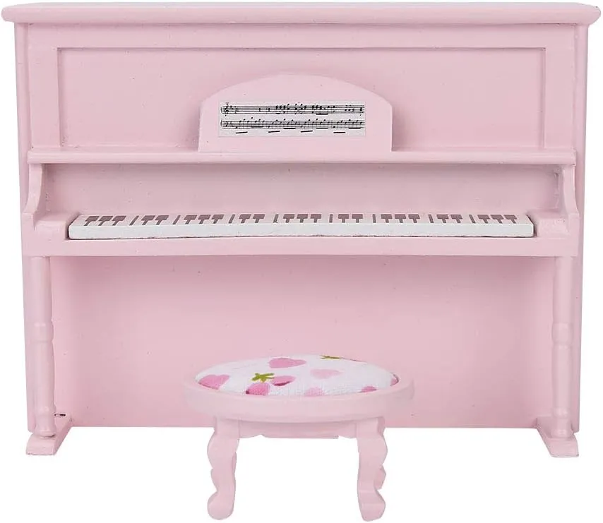 Zerodis 1:12 Dollhouse Miniature Upright Piano,Mini Upright Piano Toy Mini Upright Piano Model Toy with Stool Simulation Furniture()