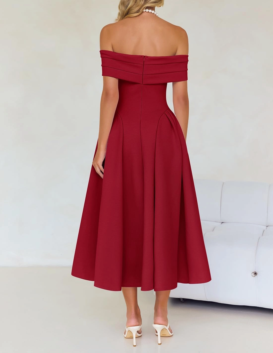 ZESICA Cocktail Dresses for Women's Elegant Off Shoulder Short Sleeve Swing A Line Wedding Evening Party Midi Dress