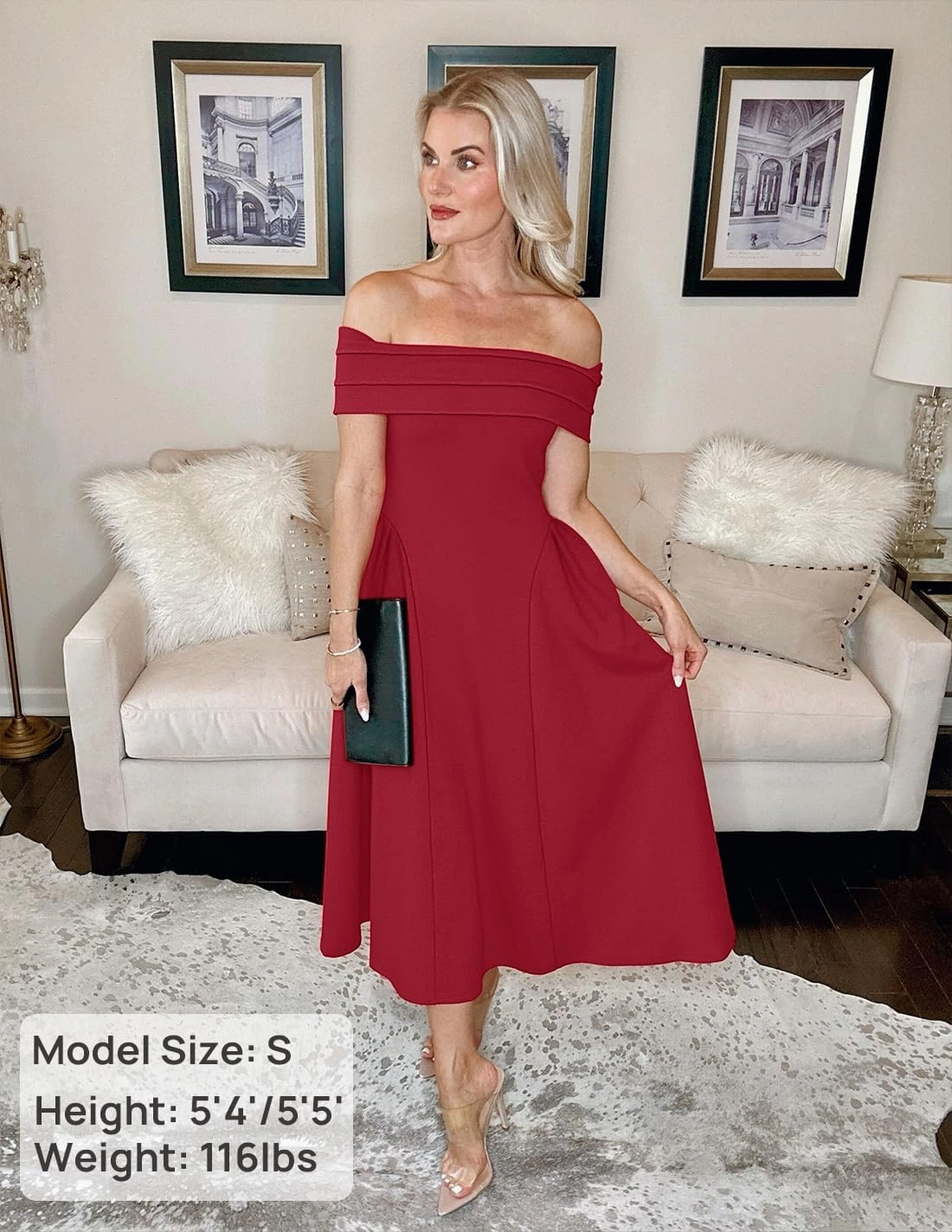 ZESICA Cocktail Dresses for Women's Elegant Off Shoulder Short Sleeve Swing A Line Wedding Evening Party Midi Dress