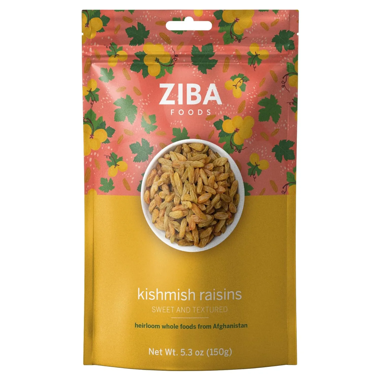 Ziba Foods Kishmish Raisins | Non-GMO, Vegan, Whole 30 Friendly & Paleo | Superfood Dry Fruit Raisins No Sugar Added & Naturally High in Fiber, Iron and Immune Boosting Antioxidants, 5.3 oz