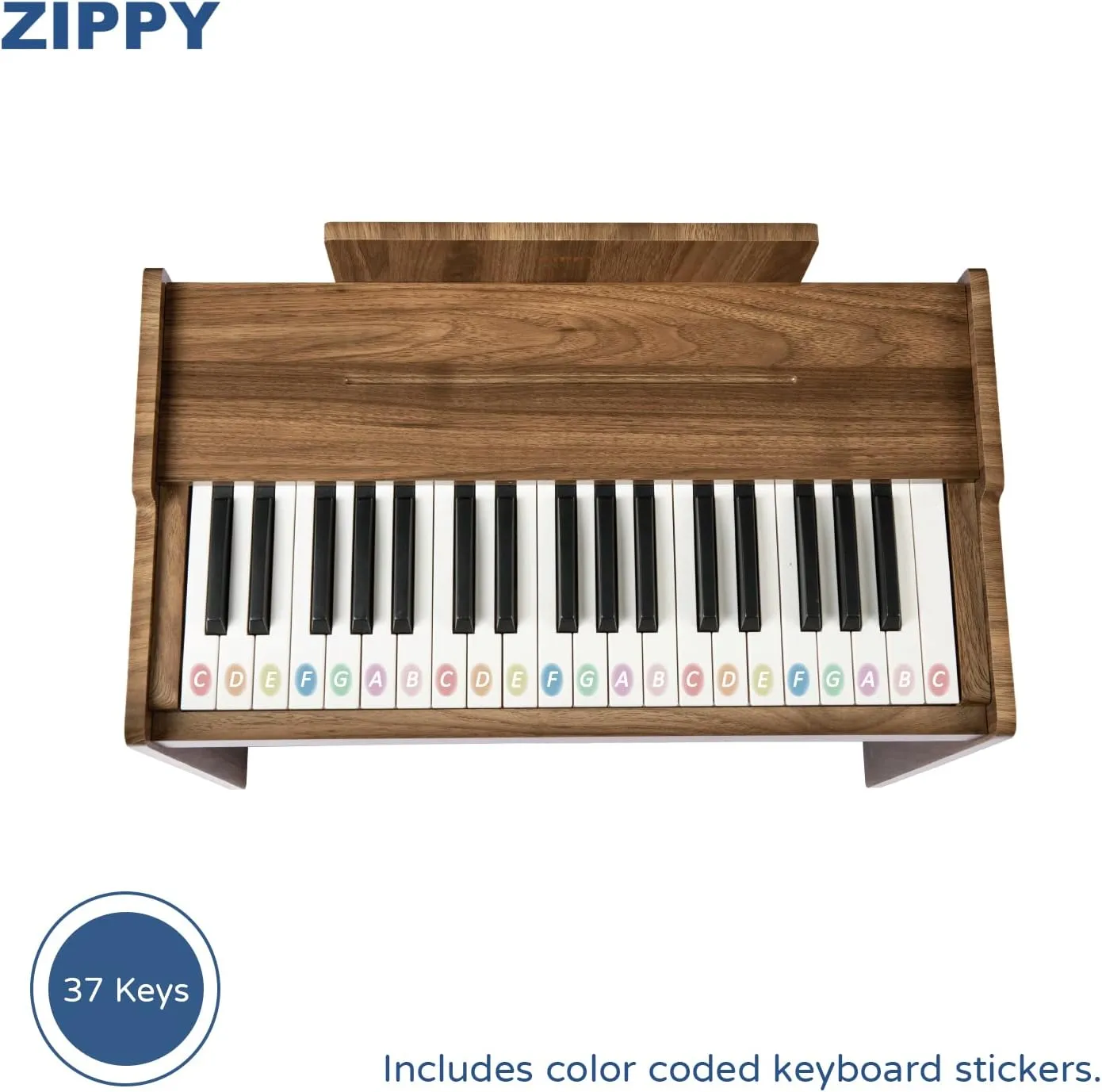 ZIPPY Kids Piano Keyboard, 37 Keys Digital Piano for Kids, Music Educational Instrument Toy, Wood Piano for 3  Girls and Boys, Walnut Basic