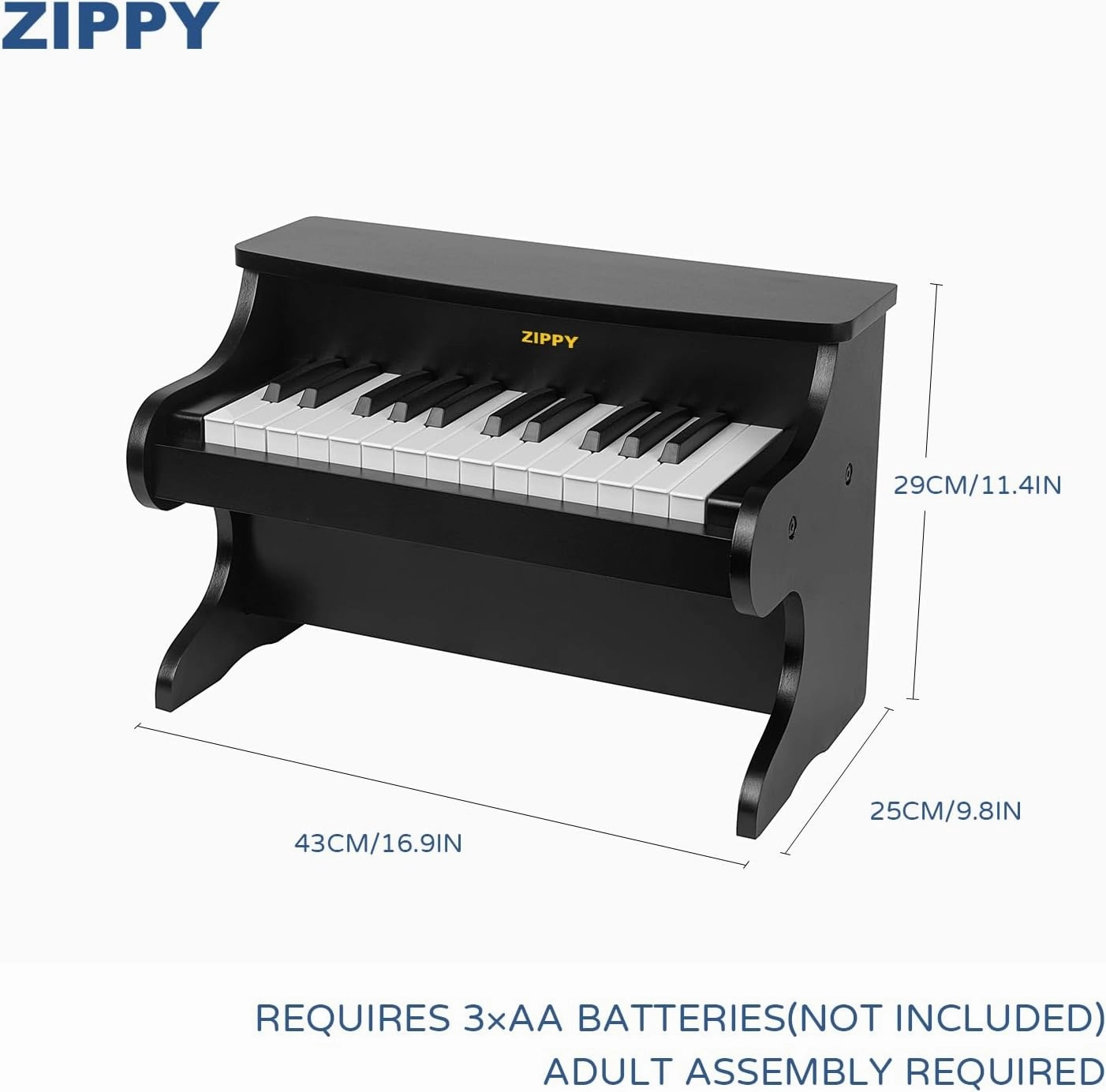 ZIPPY Kids Piano Keyboard, 25 Keys Digital Piano for Kids, Mini Music Educational Instrument Toy, Wood Toy for Toddlers Girls Boys (Black)