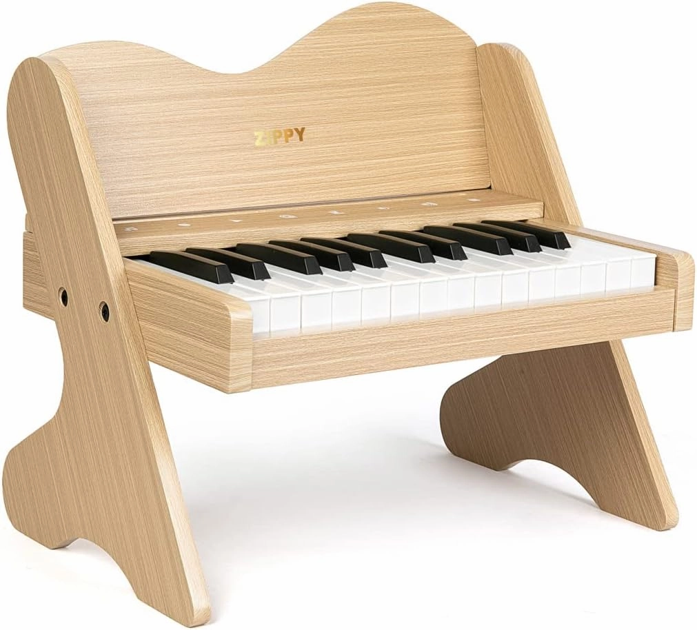ZIPPY Kids Piano Keyboard, 25 Keys Digital Piano for Kids, Touch Sensitive Control Panel, Volume Adjustable, Mini Music Educational Instrument Toy, Wood Toy for Toddlers Girls Boys (Oak)