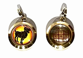 Zodiac Constellation Pendant Necklace - Sun Sign Amulet - Rashi Yantra Pendant - 3/4 Inch Brass Pendant with Zodiac Yantra (Aries Sun Sign or Mesh Rashi)