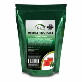 Zokiva Nutritionals - Moringa Hibiscus Tea 100 Bags With Premium Organic Moringa – Nutritious, Tasty and Naturally Caffeine-Free – In Resealable Zip Pouch