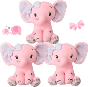 Zomiboo 3 Pieces Elephant Stuffed Animal 8 Inch Baby Stuffed Elephant Animal Plush Toy Gift Baby Girl Boys Bed Decor (Lovely Style)