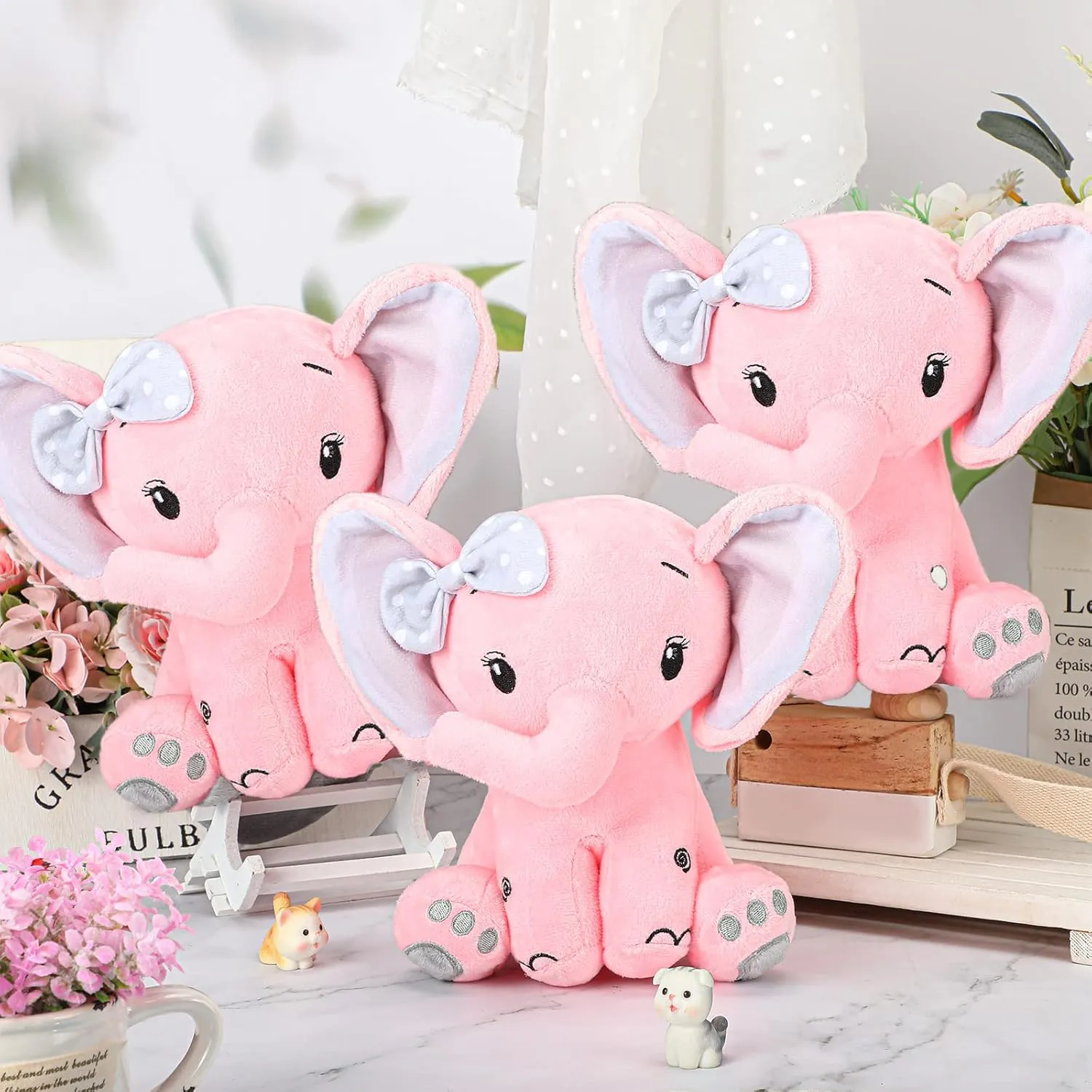 Zomiboo 3 Pieces Elephant Stuffed Animal 8 Inch Baby Stuffed Elephant Animal Plush Toy Gift Baby Girl Boys Bed Decor (Lovely Style)
