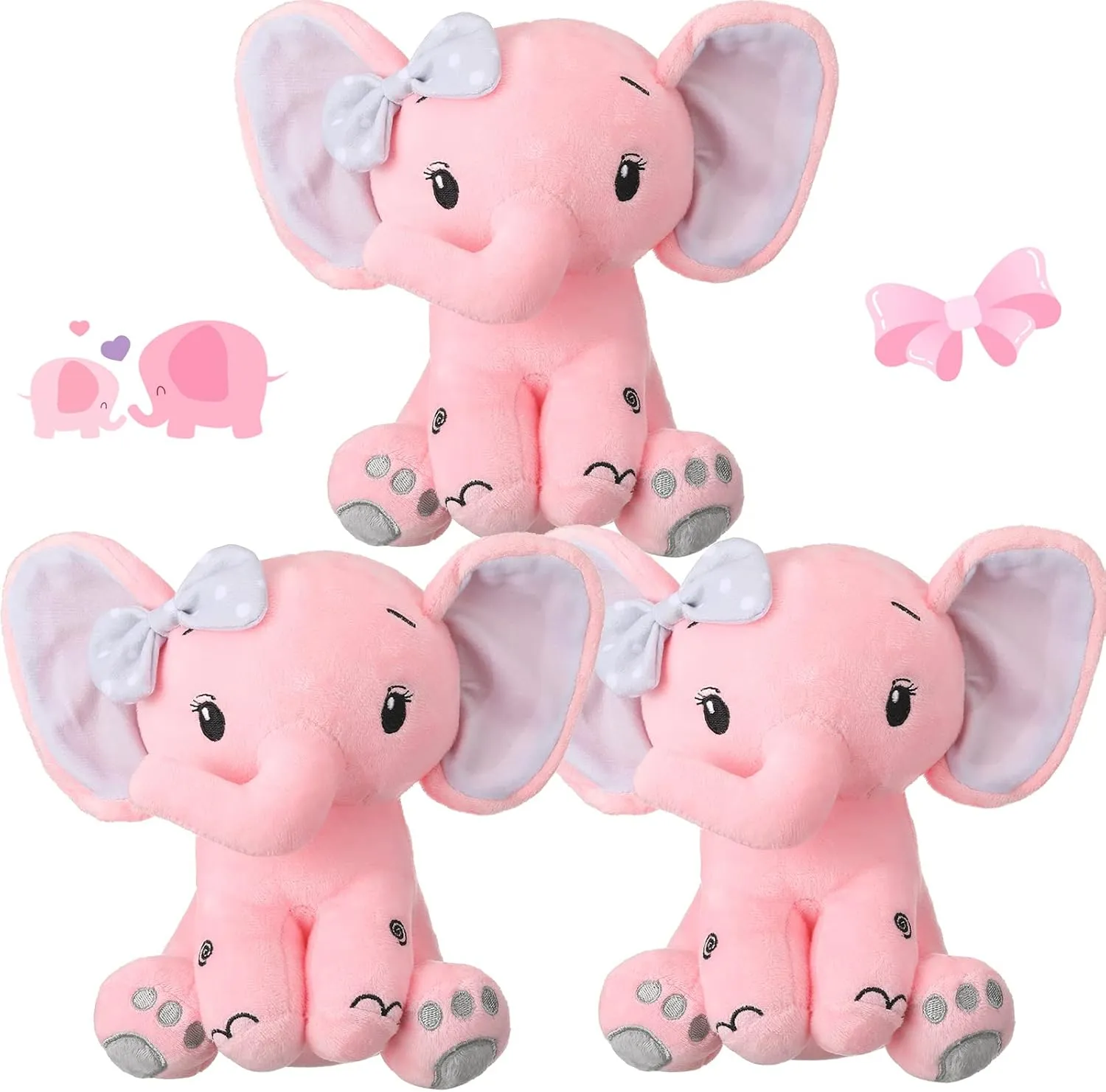 Zomiboo 3 Pieces Elephant Stuffed Animal 8 Inch Baby Stuffed Elephant Animal Plush Toy Gift Baby Girl Boys Bed Decor (Lovely Style)