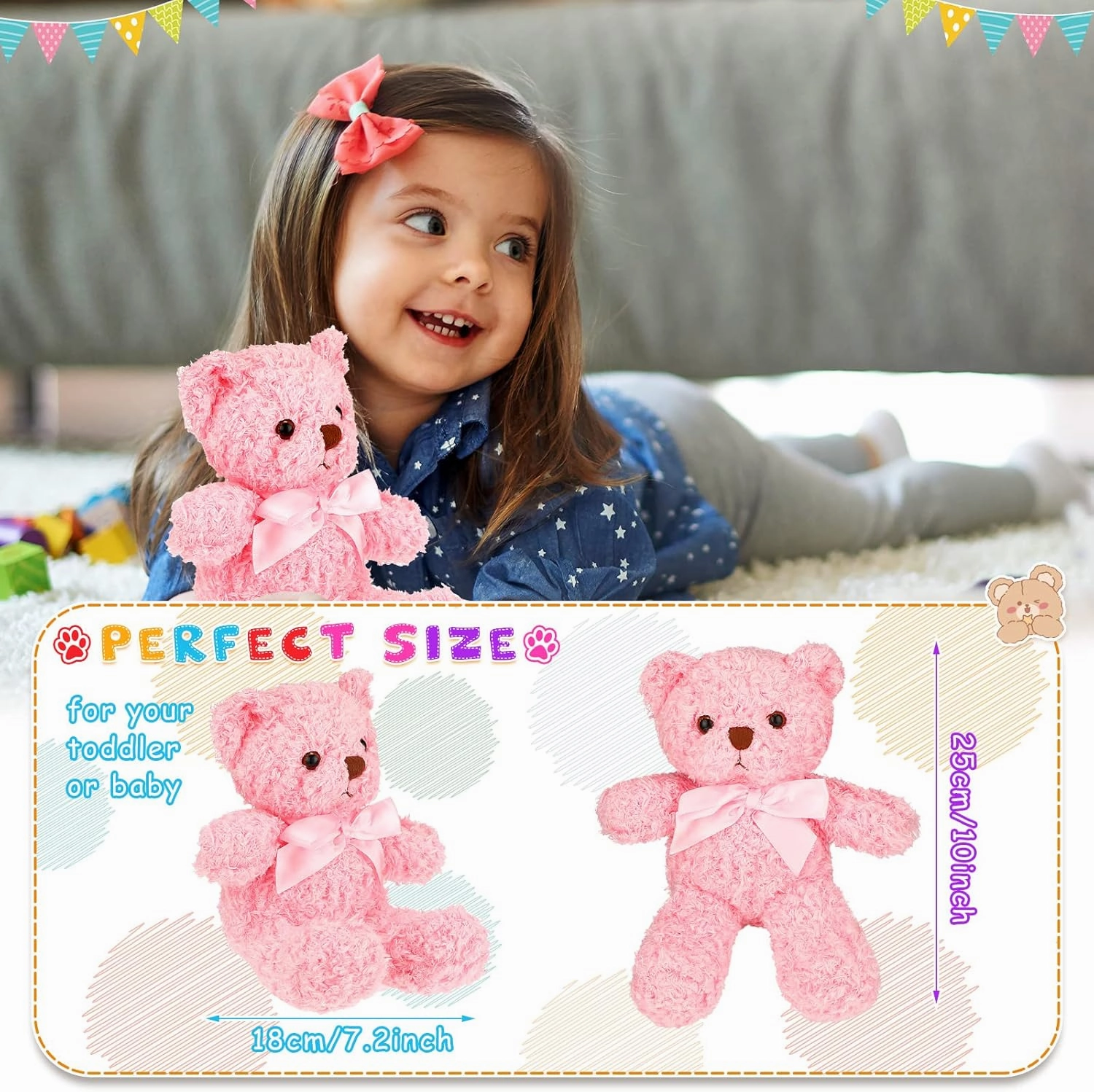Zomiboo 7 Packs 14 Inch Plush Bear Stuffed Animals Plush Soft Cute Stuffed Dolls Birthday Party Decorations(Bright Colors)