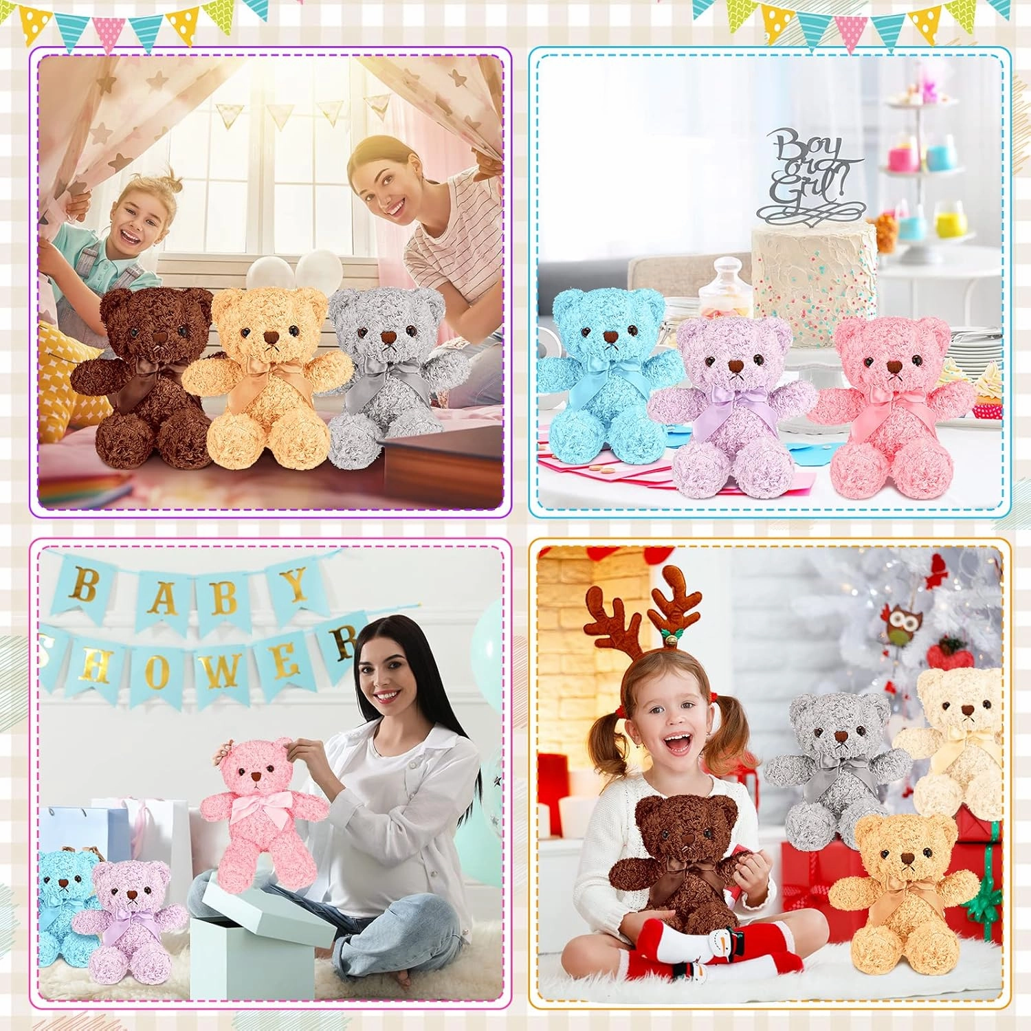 Zomiboo 7 Packs 14 Inch Plush Bear Stuffed Animals Plush Soft Cute Stuffed Dolls Birthday Party Decorations(Bright Colors)