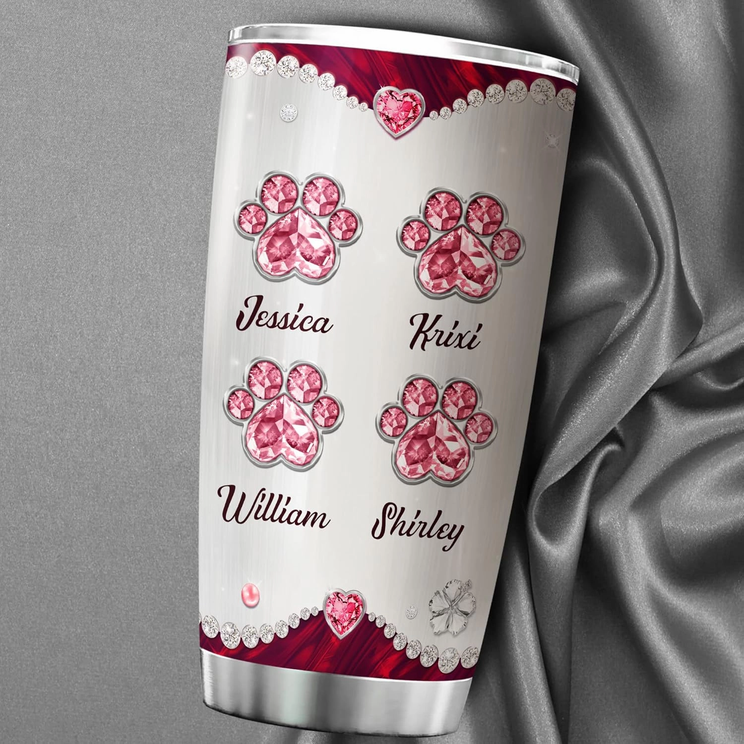 ZOXIX Personalized Cat Mom Tumbler With Kids Names Travel Mug 20oz Jewelry Style Stainless Steel Cup With Lid Customized Mothers Day Cute Kitten Animal Pet Owner Gifts For Mom Mama